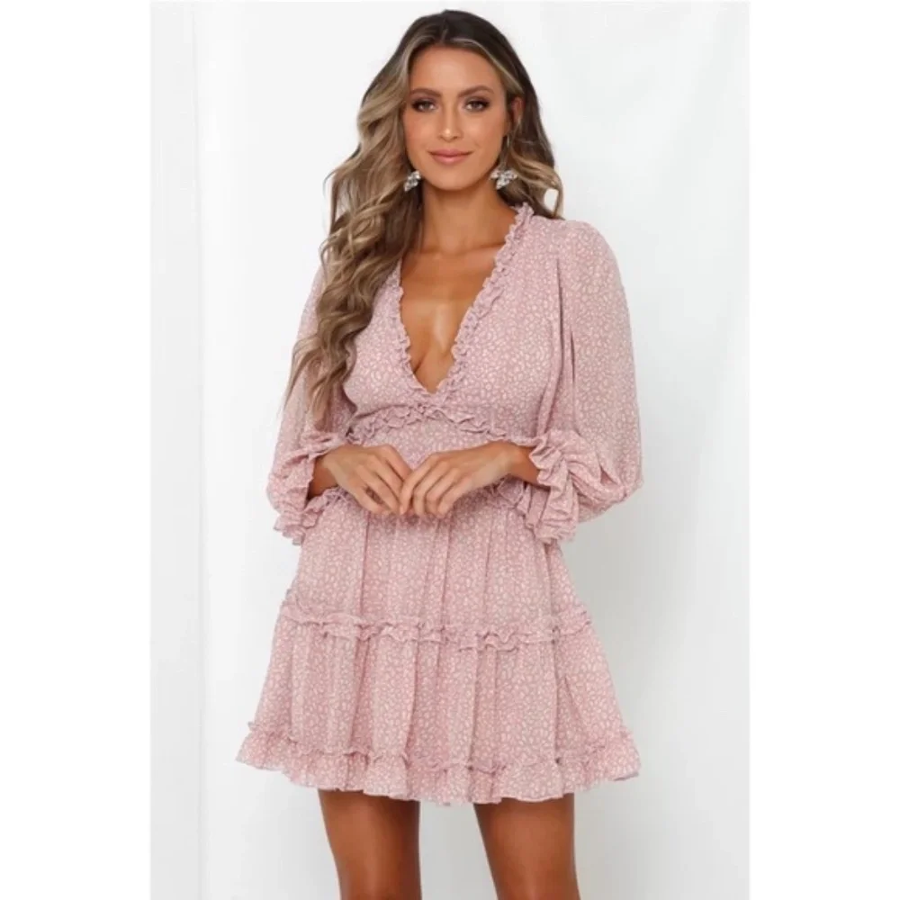 Pink Chiffon Ruffle Open Back Mini Dress - Picture 3 of 7